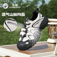 山系熊猫骆驼联名2025春夏运动休闲鞋女网面丑萌鞋厚底户外登山鞋男 米/银/黑，女款 40