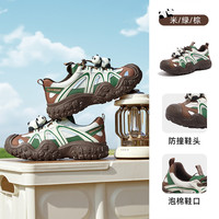 山系熊猫骆驼联名2025春夏运动休闲鞋女网面丑萌鞋厚底户外登山鞋男 米/绿/棕，男款 44