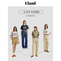 【索罗娜凉感】Eland衣恋短袖T恤女圆领舒爽透气简约上衣夏 深卡其色(37)D/Beige-A款EERAE24Y03 M/165