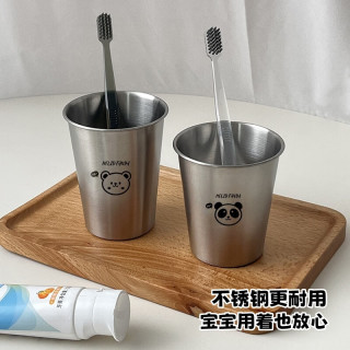 沃德百惠（WORTHBUY）抗菌304不锈钢漱口杯宿舍刷牙杯牙缸洗漱杯家用防摔加厚牙刷杯子 赫赫熊-350ML