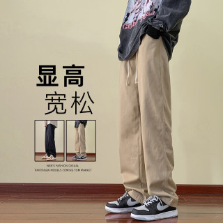 月伊纺 夏季宽松直筒男裤100%纯棉复古工装休闲裤