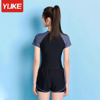 羽克泳衣女款保守遮肚显瘦连体泳衣女2024专业运动大码泡温泉泳装 简约灰 2XL 【120-135斤】