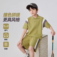 C&A童装男童夏装套装痞帅夏款时髦2025中大儿童夏季polo短袖 橄榄绿 150