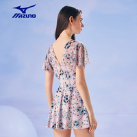 美津浓 Mizuno泳衣女士连体裙摆防晒游泳衣沙滩度假法式碎花时尚显瘦游泳装备夏 浅粉 2XL