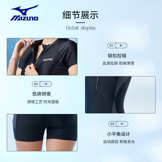 美津浓（MIZUNO）泳衣女士连体平角专业运动保守遮肚显瘦温泉游泳装备 黑色 XL