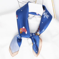 上海故事真丝喷绘小方巾100桑蚕丝55cm女士丝巾夏季小领巾卡通  缤纷圣诞季 宝蓝 55*55cm