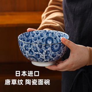 光峰釉下彩青花瓷陶瓷牛肉面碗家用日式美浓烧拉面碗 京唐草 1个