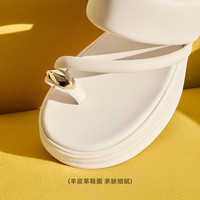 百丽女鞋子2024海边增高户外拖鞋厚底夹脚凉鞋女B1782BT4 米白 36