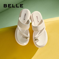 百丽女鞋子2024海边增高户外拖鞋厚底夹脚凉鞋女B1782BT4 杏色 34