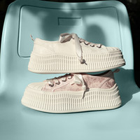 百丽女鞋子厚底小白鞋女款饼干鞋子休闲板鞋面包鞋B2L1DAM4 粉色-印花 40