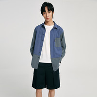 simple pieces衬衣男女同款P夏季新品宽松天丝拼接休闲长袖衬衫