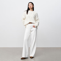 simple pieces毛织女SPS春秋羊毛混纺棒针圆领绞花长袖针织衫 米白色 M