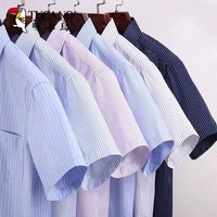 TUCANO啄木鸟【免烫新疆棉】短袖衬衫男士夏季薄款宽松商务正装条纹格子衣服男 20828/K83蓝粗条 39 （110-130斤）