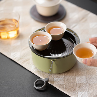 梵陶阁 耐热防烫玻璃快客杯一壶三杯旅行陶瓷盖碗泡茶杯户外便携包套装 -收纳盒