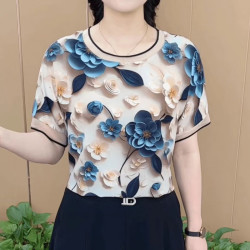 FOURDATRY 夏季大码妈妈装减龄洋气短袖T恤女上衣 4052黑
