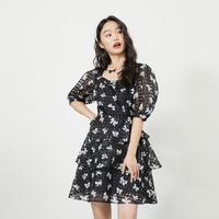 【福利秒杀款】秋季短袖裙蛋糕裙格子碎花连衣裙女