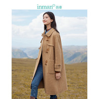 茵曼(INMAN)绵羊毛牛角扣大衣冬季女装中长长袖双面呢外套 焦糖色 S