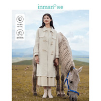 茵曼(INMAN)绵羊毛牛角扣大衣冬季女装中长长袖双面呢外套 杏色 XL