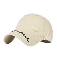 CACUSS帽子棒球帽女春夏新款鸭舌帽显脸小破洞刺绣遮阳简约休闲百搭