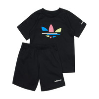 阿迪达斯 adidas棉质舒适柔软亲肤透气男小童短袖套装夏装童装大LOGO套装
