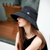 ELLE防晒遮阳帽女夏季户外遮脸防紫外线可折叠肌理提花大檐渔夫帽