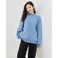 初语半高领纯色加厚加绒卫衣女宽松百搭休闲套头上衣 雾蓝色 M