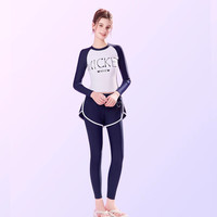 迪士尼泳衣女三件套2025款时尚保守分体海边度假防晒游泳衣 藏蓝絮语 M 【75-90斤】