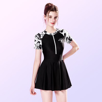 迪士尼连体泳衣女士2025防晒遮肚显瘦泡温泉度假连体泳裙露背 黑色米奇 XL 【适合115斤-130斤】