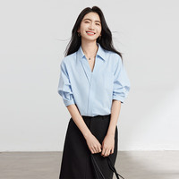 伯德小姐高级感v领衬衫女装夏职业通勤上衣教资面试短袖衬衣 CB276 白色 -适合90-100斤可穿