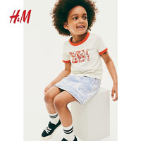 H&M【迪士尼米奇】童装女童夏季可爱圆领短袖T恤1235363 白色/图案 140 140/68 8-10Y