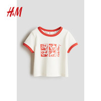 H&M【迪士尼米奇】童装女童夏季可爱圆领短袖T恤1235363 自然白 140 140/68 8-10Y