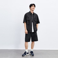 太平鸟男装 夏季新款宽松工装短袖衬衫男薄款翻领衬衫t恤潮
