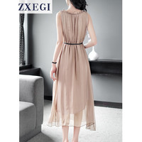ZXEGI真丝女装100%桑蚕丝连衣裙夏季收腰中长款高档背心真丝裙子中长款 香槟色（闪电发货） 均码