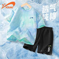 贵人鸟童装男童夏套装2025男大童休闲短袖t恤儿童夏季运动服 蓝绿/G贵人鸟蓝K-黑/JG绿白英文 110