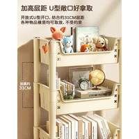 全品屋可移动书架置物架书架落地书包置物架收纳架零食架小推车小书架 【奶白色】二层