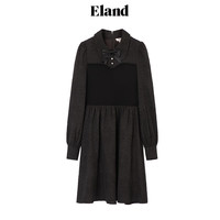 ELAND衣恋连衣裙春夏学院风针织拼接气质时髦蝴蝶结连衣裙 (19)BLACK