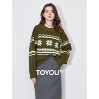 初语撞色圆领毛衣女安可拉红复古氛围感针织衫2024秋冬毛织衫上衣 芥末绿 M