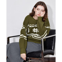 初语撞色圆领毛衣女安可拉红复古氛围感针织衫2024秋冬毛织衫上衣 芥末绿 S