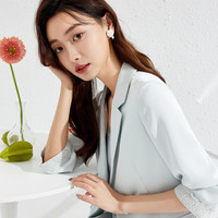 秋水伊人通勤抗皱西装夏季女装百搭质感刺绣七分袖外套女 水绿 S