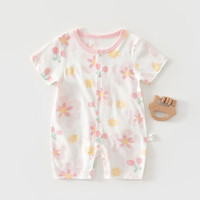 艾咪艾咪婴儿短袖连体衣纯棉无骨空调服夏天新生儿衣服夏季薄款女宝宝夏装 粉桃花短袖连体衣 73cm