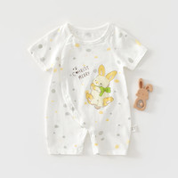 艾咪艾咪婴儿短袖连体衣纯棉无骨空调服夏天新生儿衣服夏季薄款女宝宝夏装 白小熊-短袖连体衣 59cm