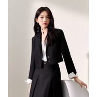 秋水伊人正肩短款西装外套秋季女时尚百搭小个子长袖上衣 黑色 M