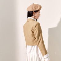 秋水伊人正肩短款西装外套秋季女时尚百搭小个子长袖上衣 驼色 L