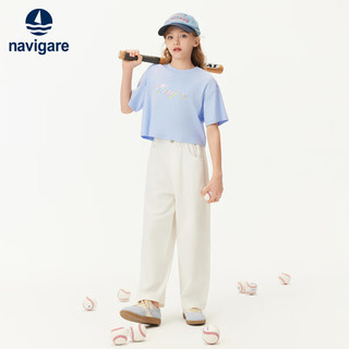 NAVIGARE意大利小帆船儿童短袖夏季女生半袖凉感纯棉宽松短款2 【纯棉干爽】冰晶蓝 165