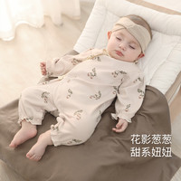 巴厘小猪女宝宝衣服公主风哈衣婴儿睡衣春秋初生儿绑带和尚服新生儿连体衣 松果 52cm