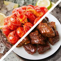 周黑鸭锁鲜盒装香辣小龙虾尾即食虾球120g蒜蓉150g鸭脖锁骨鸭翅多盒装 香辣虾球120g+鸭脖135g共2盒255g