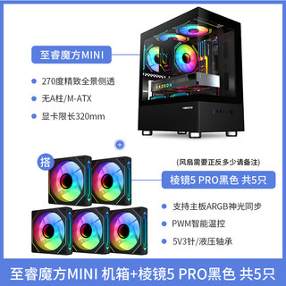 至睿（Vision）魔方MINI无A柱海景房机箱 支持M-ATX主板 270度精致全景侧透白色机箱 魔方MINI黑+棱镜5PRO黑（pwm)三正二反