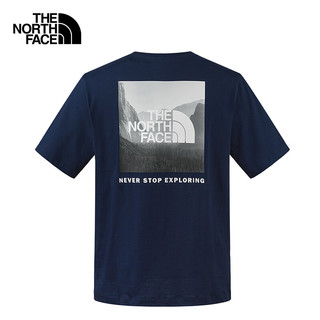 北面（The North Face）山夏印花圆领短袖棉T恤男透气户外休闲24春夏款88GA 8K2/山巅蓝 XL