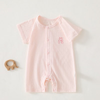 艾咪艾咪婴儿短袖连体衣纯棉a类夏季薄款新生儿衣服宝宝哈衣外出爬服睡衣 提花粉 90cm