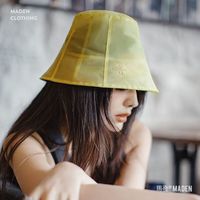 马登 MADEN夏日鹅蛋黄遮阳可折叠渔夫帽2025密网纱风孔透气便携凉帽女 荧光黄 均码